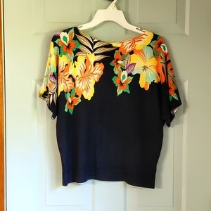 Talbots,  Sz MP, Navy & Floral Top w Raglan 3\4 Length Sleeves